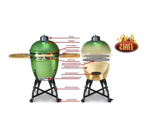 Керамический гриль-барбекю 18 дюймов (зеленый) (48см)